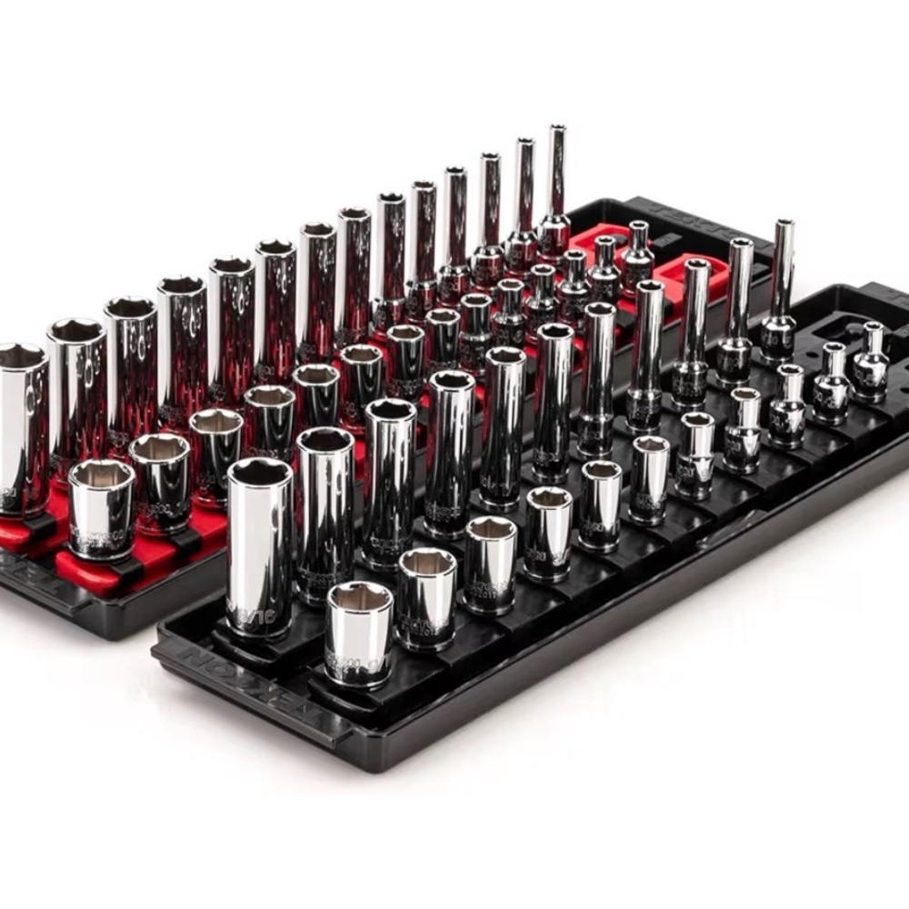 TEKTON 1/4 Inch Drive Shallow and Deep 6-Point Socket Set with Rails and Trays